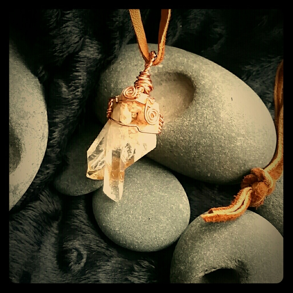 Quartz Crystal wire wrapped boho necklace